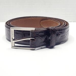 VEARI Brown Genuine Leather Dress Belt Size 44 Hench En Mexico Silver Hardware